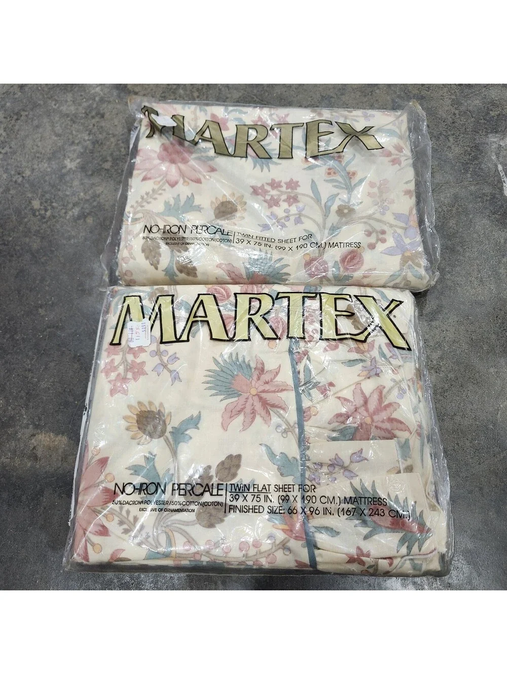 Martex Vintage No-Iron Percale Twin Fitted & Flat Sheet Set Fantasy Garden NEW
